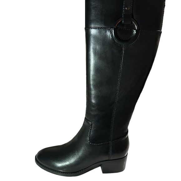 Alfani Bexleyy NEW Size 5 Black Leather Knee-High Riding Boots block heels - Picture 1 of 6
